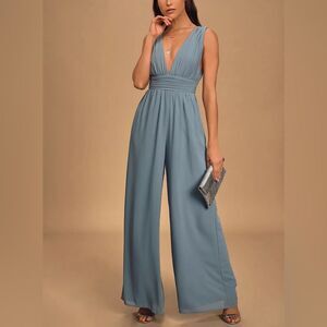 Lulus Divine Muse Slate Blue Wide-Leg Jumpsuit XS